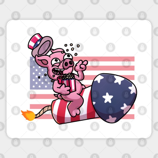 Pig On Firework Eating Popcorn Magnet by TheMaskedTooner